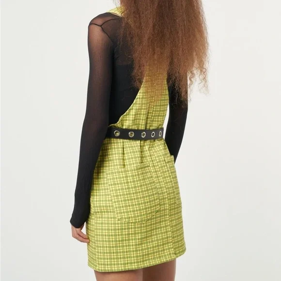 NWT Minga London Lime Green Plaid Dungaree Dress - Picture 2 of 6